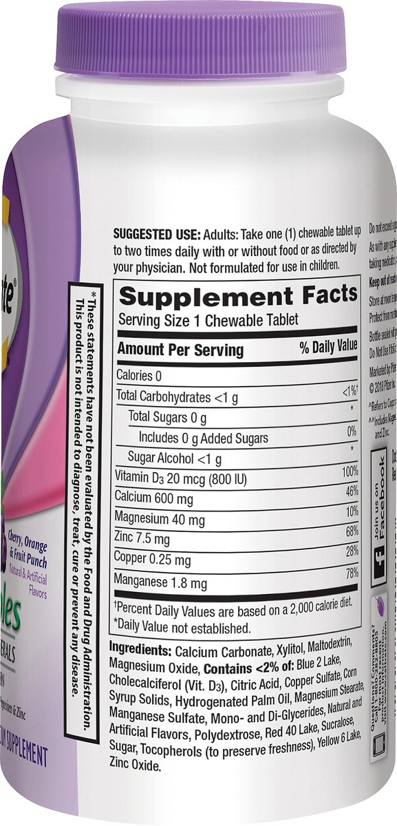 slide 4 of 11, Caltrate 600+D3 Plus Minerals (Cherry, Orange, and Fruit Punch, 90 Count) Calcium & Vitamin D3 Chewable Supplement, 600mg, 90 ct