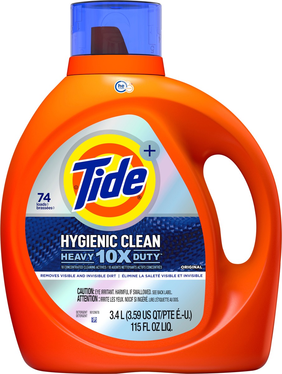 slide 4 of 7, Tide Hygienic Clean Heavy 10x Duty Liquid Laundry Detergent, Original Scent, 115 fl oz., 74 loads, HE Compatible, 115 fl oz