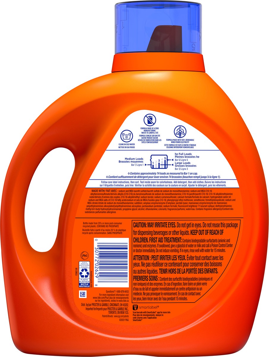 slide 3 of 7, Tide Hygienic Clean Heavy 10x Duty Liquid Laundry Detergent, Original Scent, 115 fl oz., 74 loads, HE Compatible, 115 fl oz