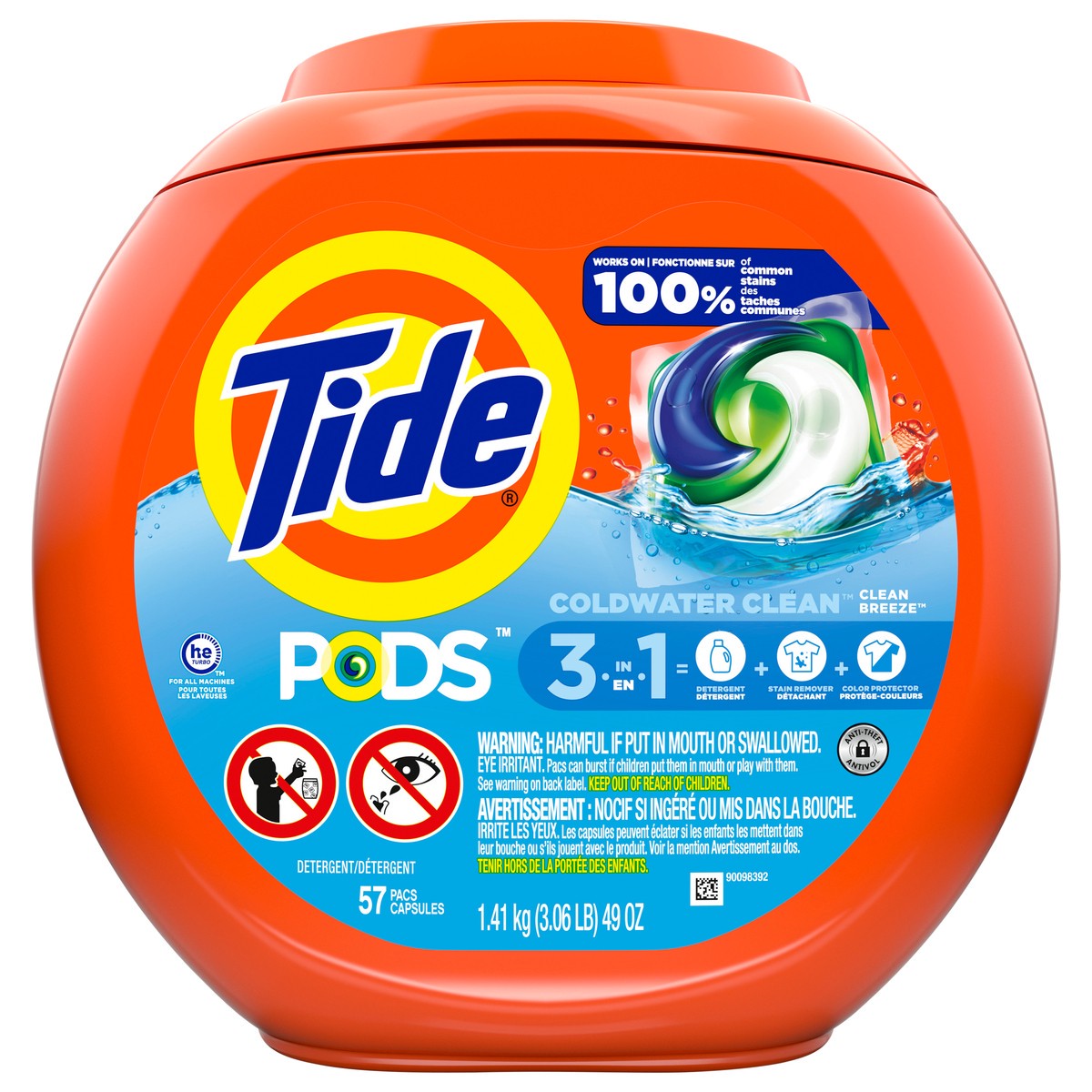 slide 1 of 7, Tide PODS Liquid Laundry Detergent Soap Pacs, HE Compatible, 57 Count, Powerful 3-in-1 Clean in one Step, Clean Breeze Scent, 57 ct