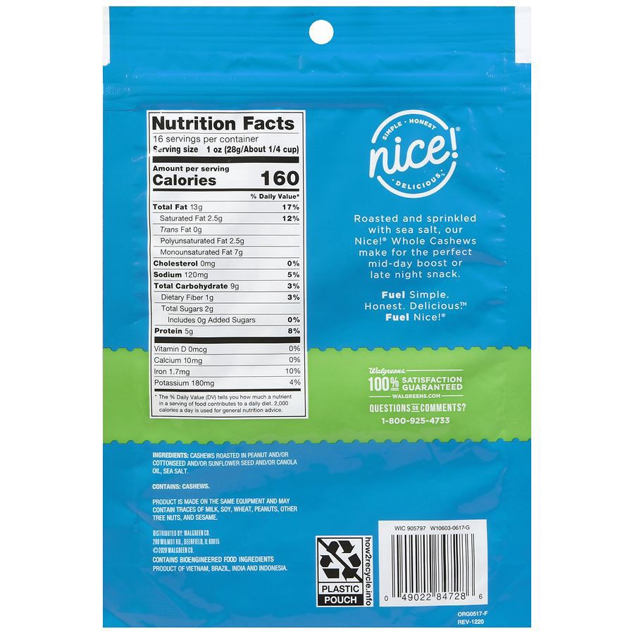 slide 2 of 5, Nice! Roasted Whole Cashews Sea Salt, 16 oz