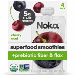 Noka Superfood Fruit Smoothie Pouches, Cherry Acai, 4 Count, 4.22 oz