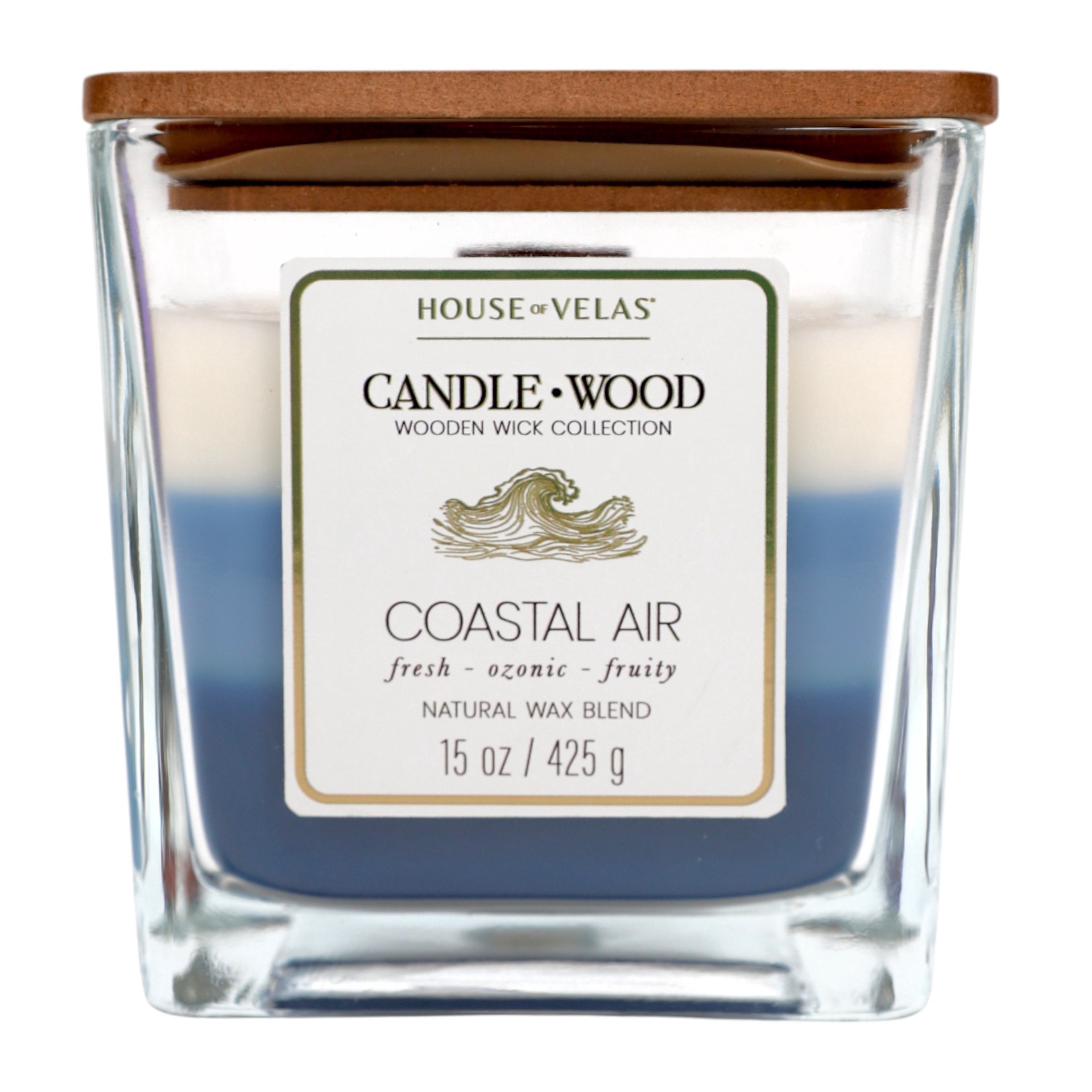 slide 1 of 1, House of Velas Coastal Air Scented Wooden Wick Candle, 15 oz