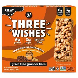 Three Wishes Grain Free Chocolate Peanut Butter Granola Bars 5 - 0.88 oz Bars