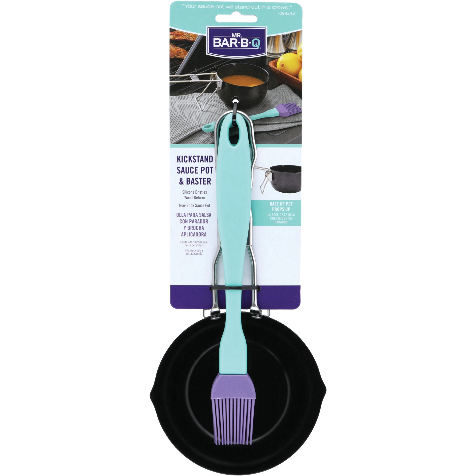 slide 1 of 1, Mr.Bar-B-Q Kickstand Sauce Pot & Baster, 5 in x 3.6 in x 13.4 in
