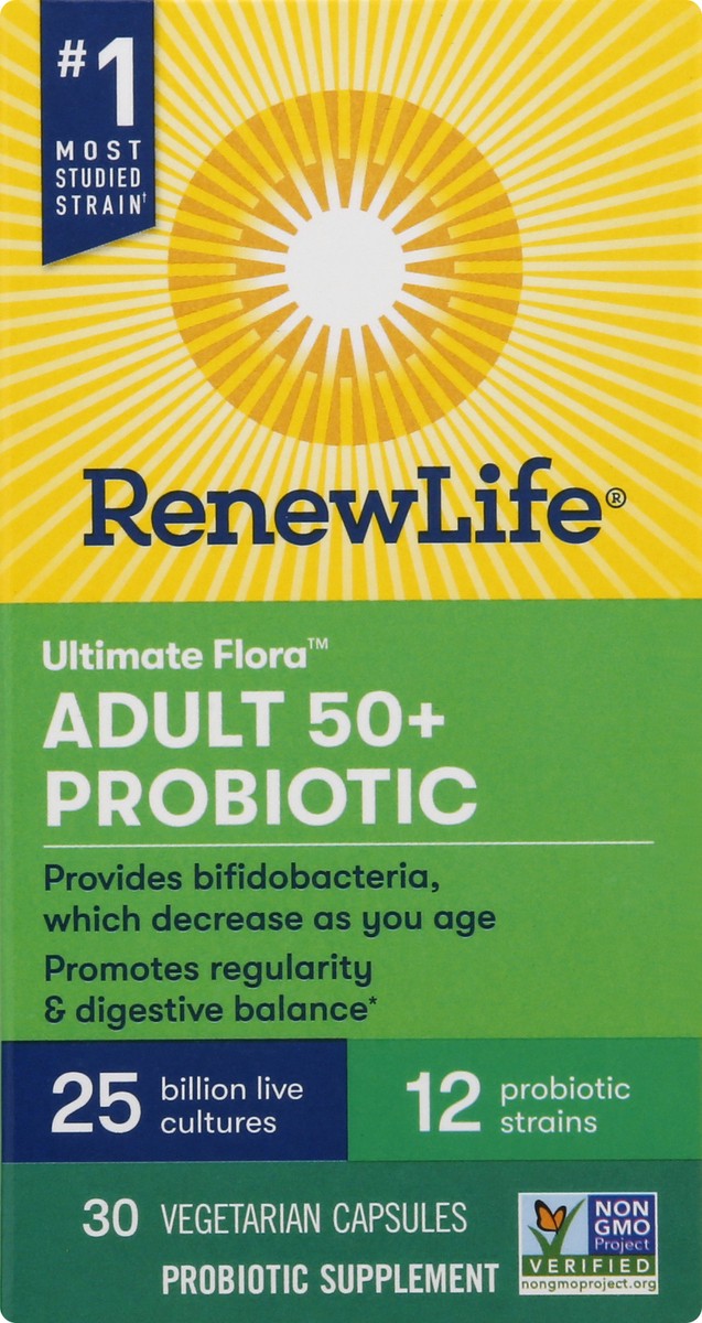 slide 6 of 9, Renew Life Probiotic Adult 50 Plus Supplement, 30 Vegetarian Probiotic Capsules, 25 Billion CFU, 30 ct