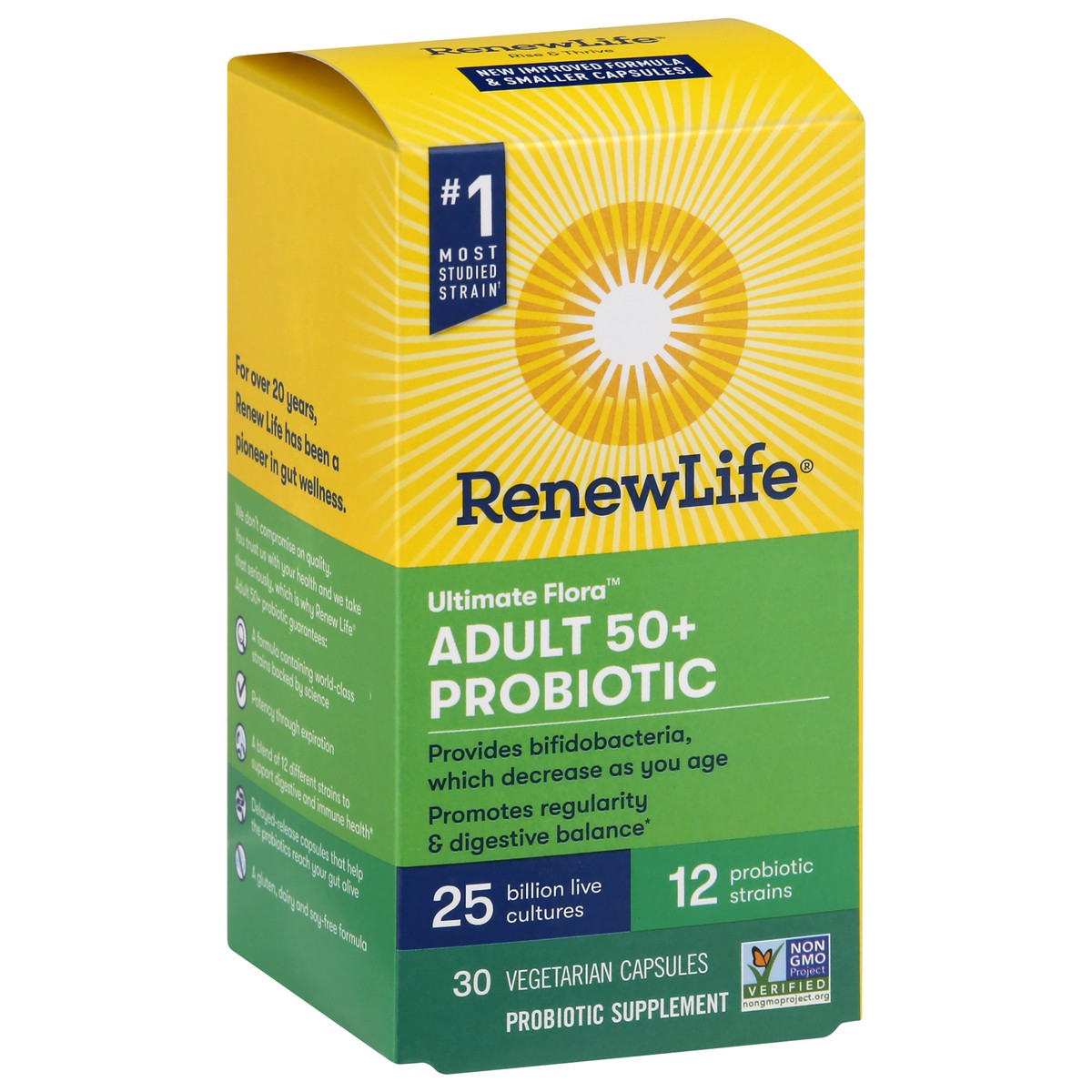 slide 8 of 9, Renew Life Probiotic Adult 50 Plus Supplement, 30 Vegetarian Probiotic Capsules, 25 Billion CFU, 30 ct