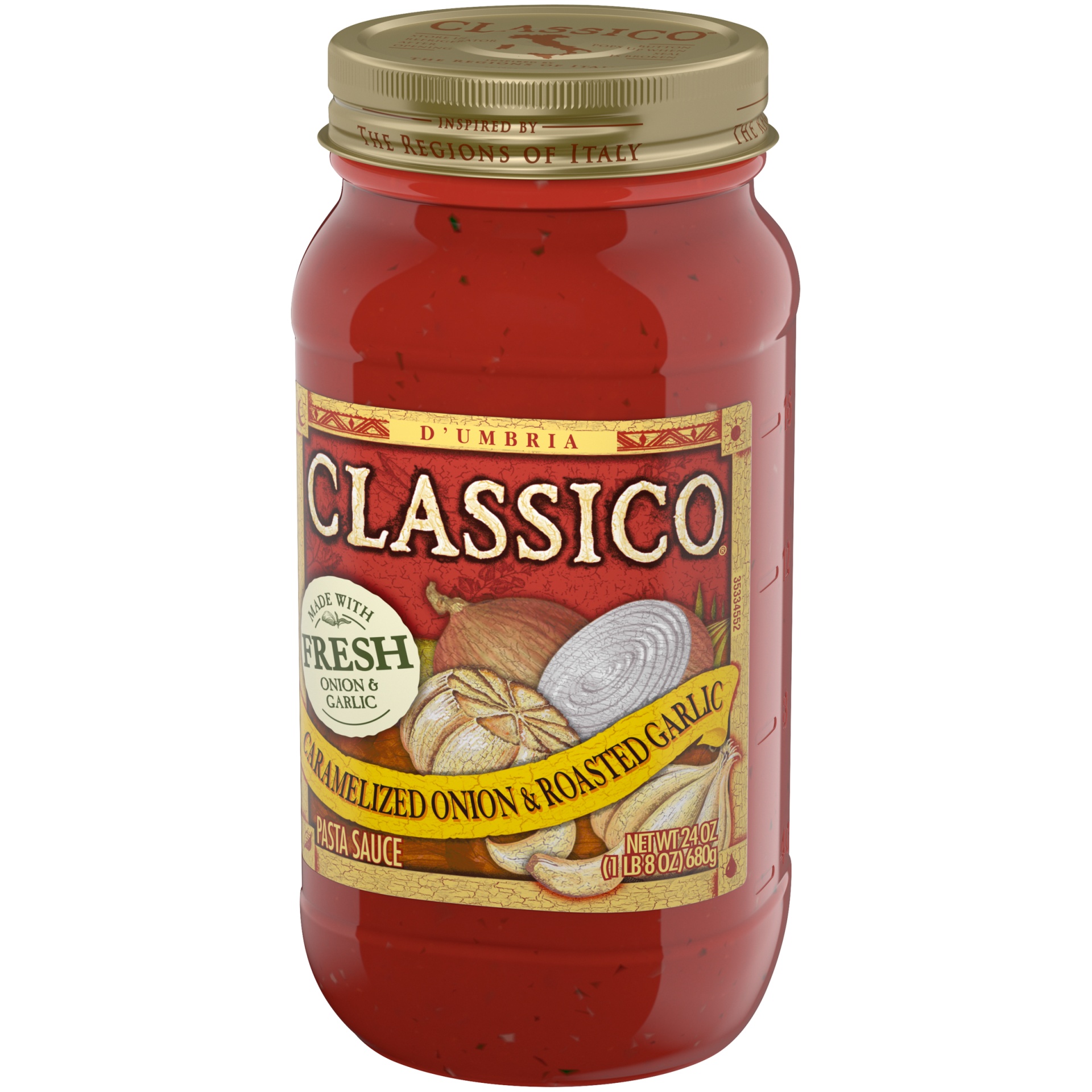 slide 4 of 7, Classico Caramelized Onion & Roasted Garlic Pasta Sauce, 24 oz