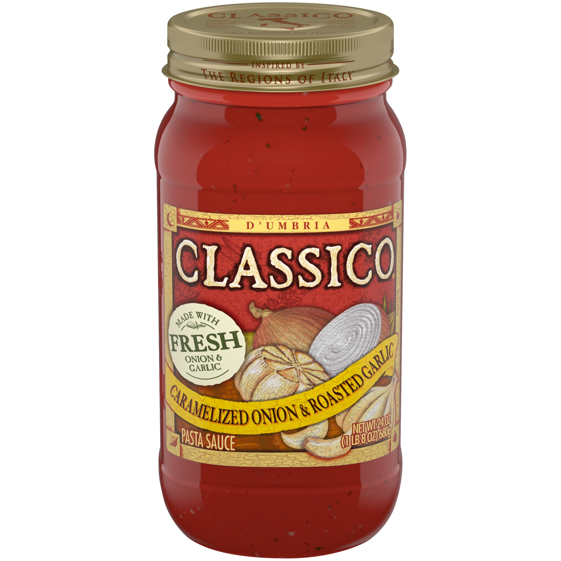 slide 1 of 7, Classico Caramelized Onion & Roasted Garlic Pasta Sauce, 24 oz