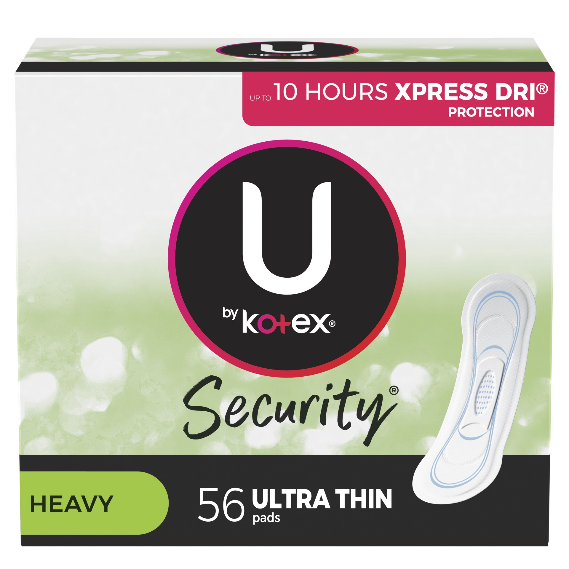 slide 1 of 3, U by Kotex Clean & Secure Heavy Ultra-Thin Feminine Fragrance Free Pads - Unscented - 56ct, 56 ct