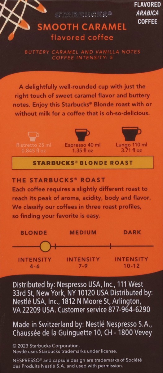 slide 8 of 12, Starbucks By Nespresso Original Line Pods, Flavored Roast Coffee, Smooth Caramel, 100% Arabica, 10 Pods, 1.79 oz