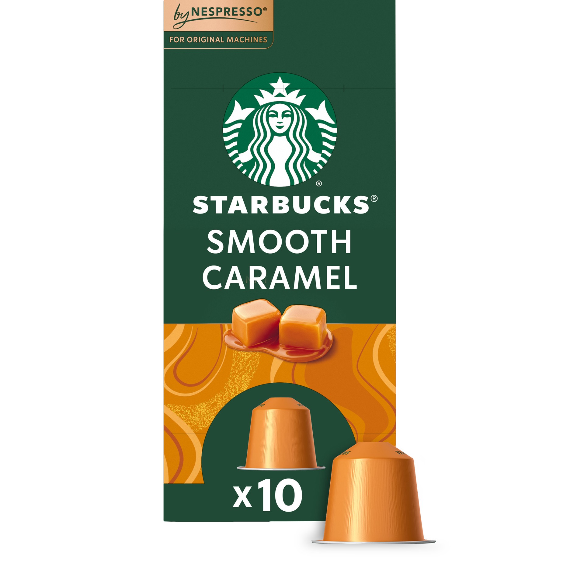 slide 1 of 12, Starbucks By Nespresso Original Line Pods, Flavored Roast Coffee, Smooth Caramel, 100% Arabica, 10 Pods, 1.79 oz