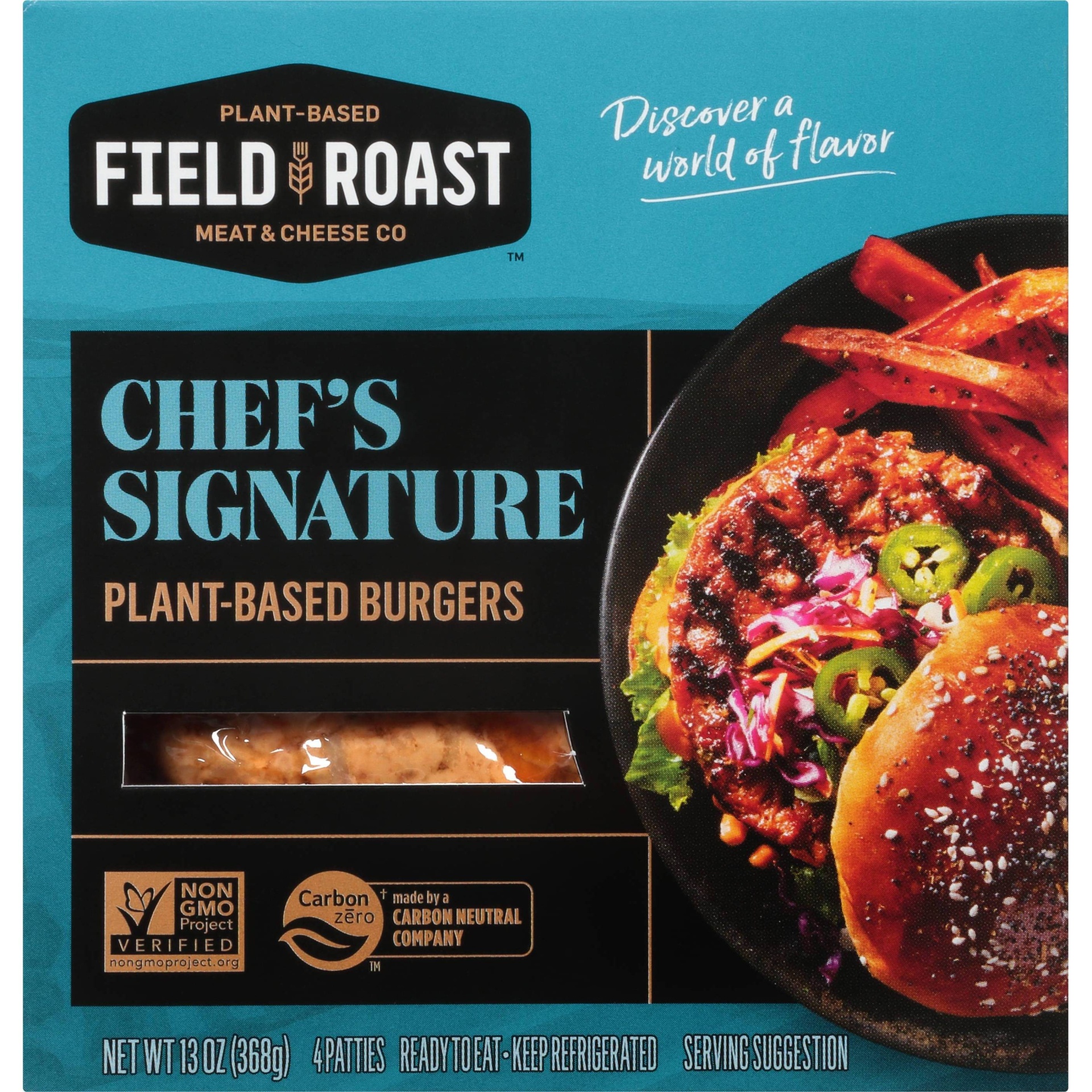 slide 1 of 2, Field Roast Vegan Hand Formed Burger, 4 ct; 3.25 oz