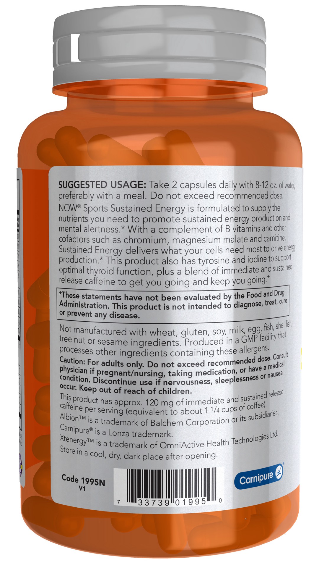 slide 4 of 4, NOW Sustained Energy - 90 Capsules, 90 ct