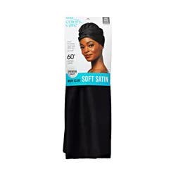 KISS COLORS & CARE KISS Premium Soft Satin Wrap Scarf 60" Extra-Long, Black, 1 Count