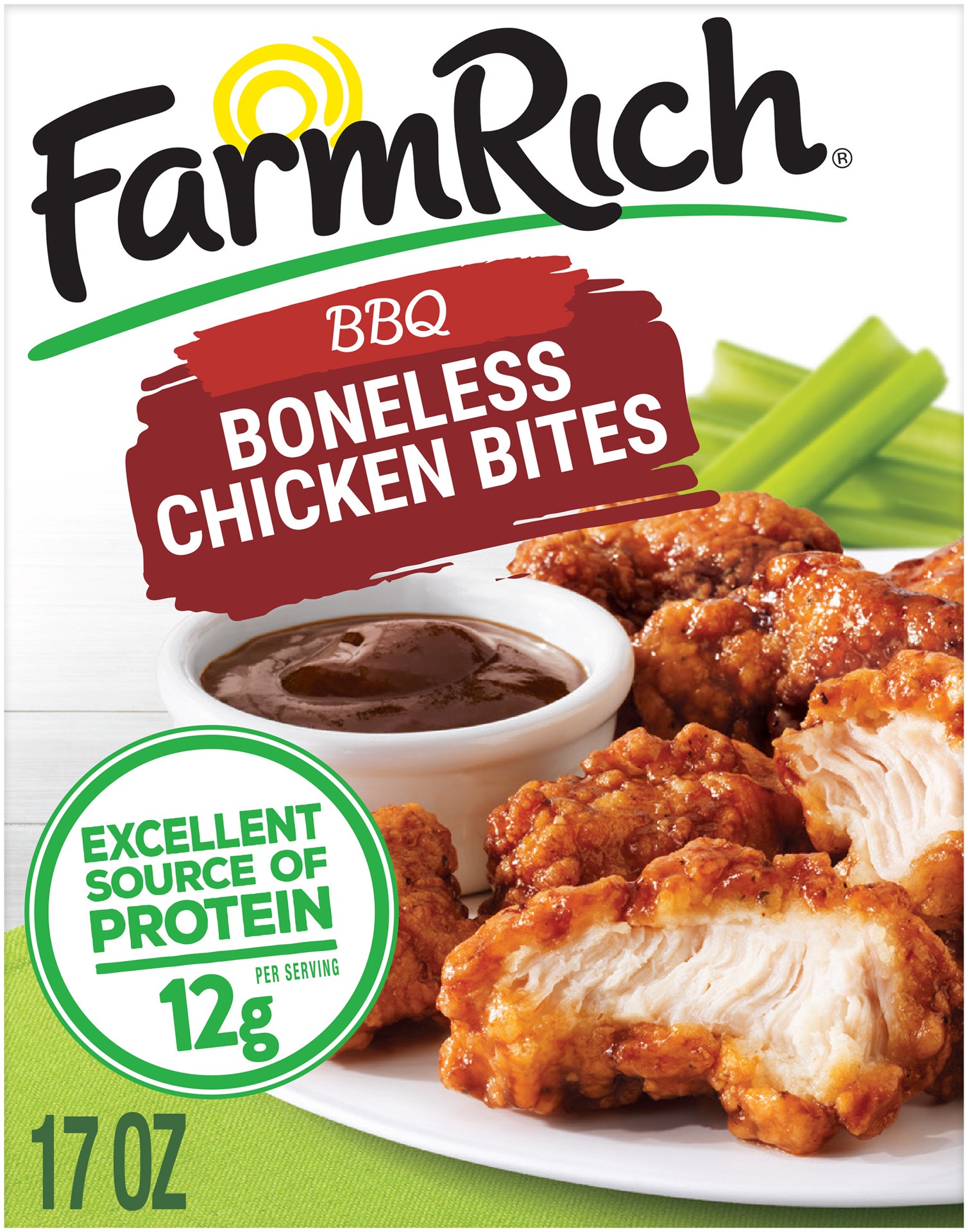 slide 1 of 1, Farm Rich Barbecue Boneless Chicken Bites White Meat Chicken Fritters, 0.48 kg