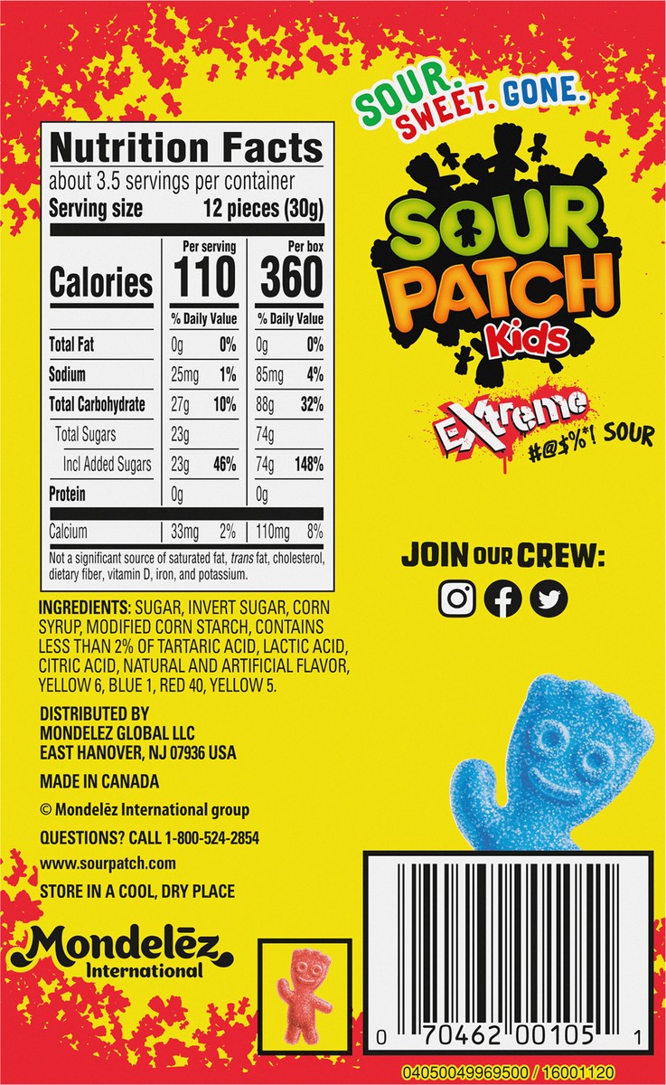 slide 8 of 9, SOUR PATCH KIDS Extreme Sour Soft & Chewy Candy, 3.5 oz Box, 3.5 oz