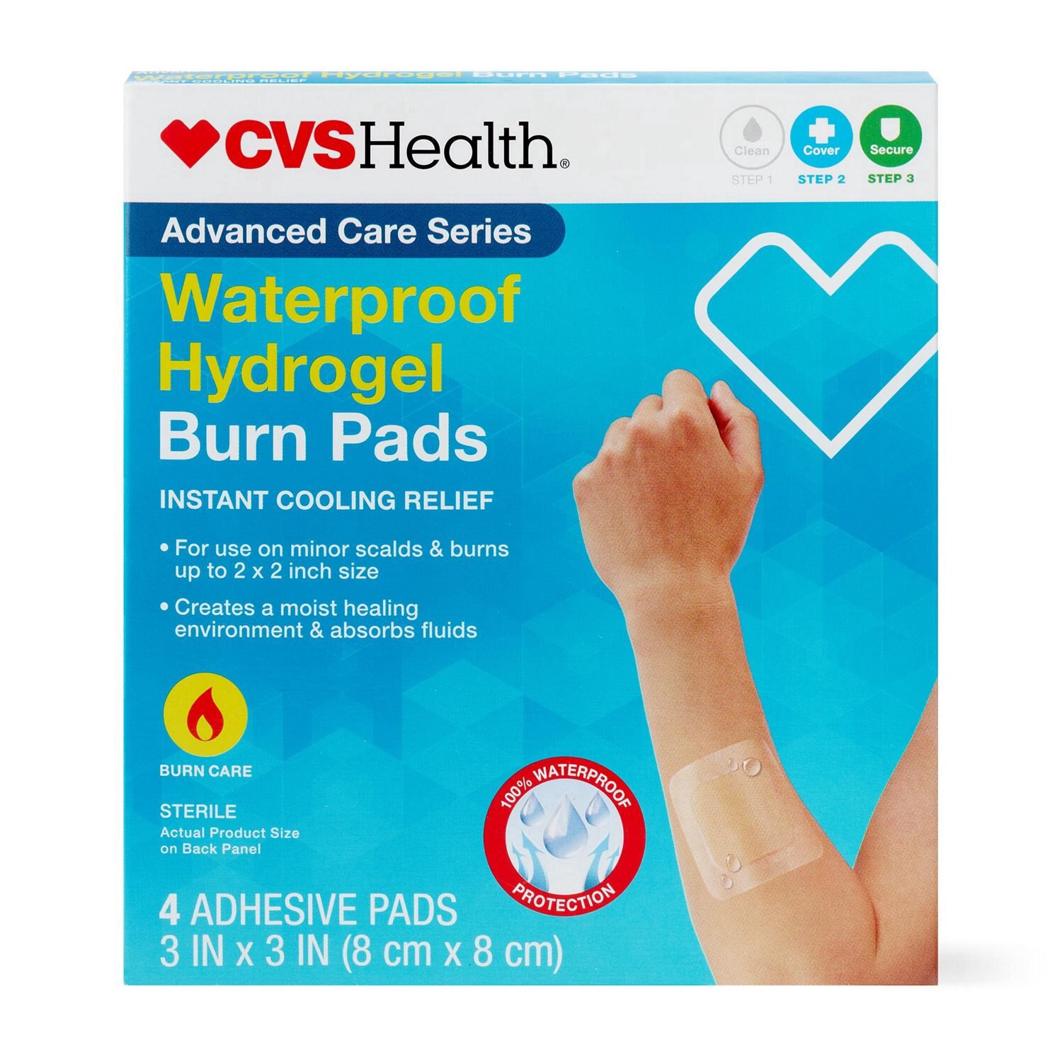 slide 1 of 1, CVS Health Sterile Hydrogel Burn Pads, 3 In X 3 In, 4Ct, 4 ct