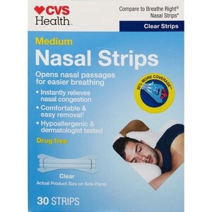 slide 1 of 1, CVS Health Medium Nasal Strips, Clear, 30 Ct, 1 ct