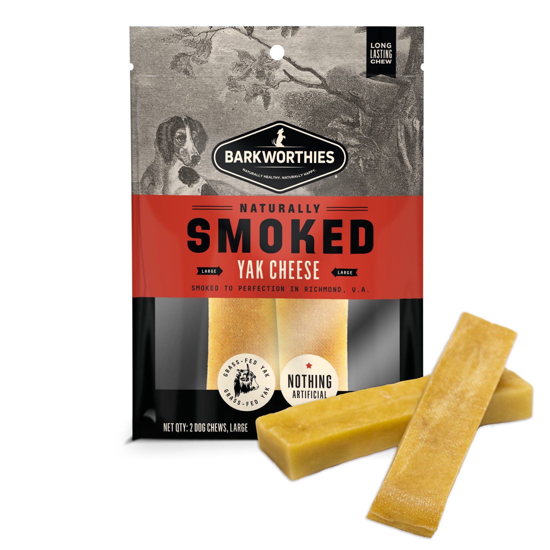 slide 1 of 1, Barkworthies Backworthies Smoked Large Yak Cheese Dog Treats, 7.8 oz., Count of 3, 1 ct