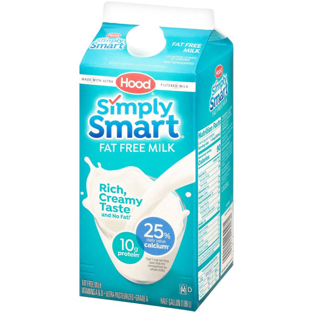 slide 3 of 16, Hood Simply Smart Fat Free Milk - 0.5gal, 1/2 gal