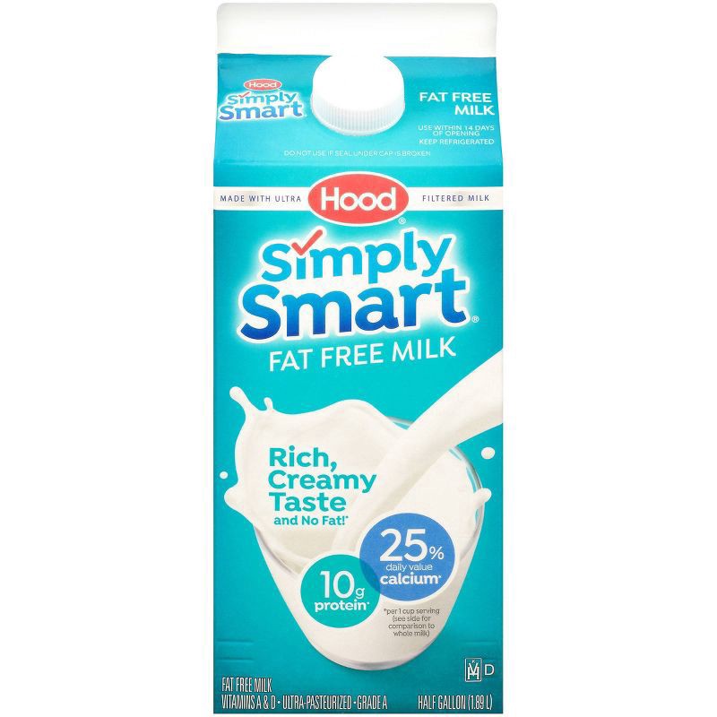 slide 1 of 16, Hood Simply Smart Fat Free Milk - 0.5gal, 1/2 gal