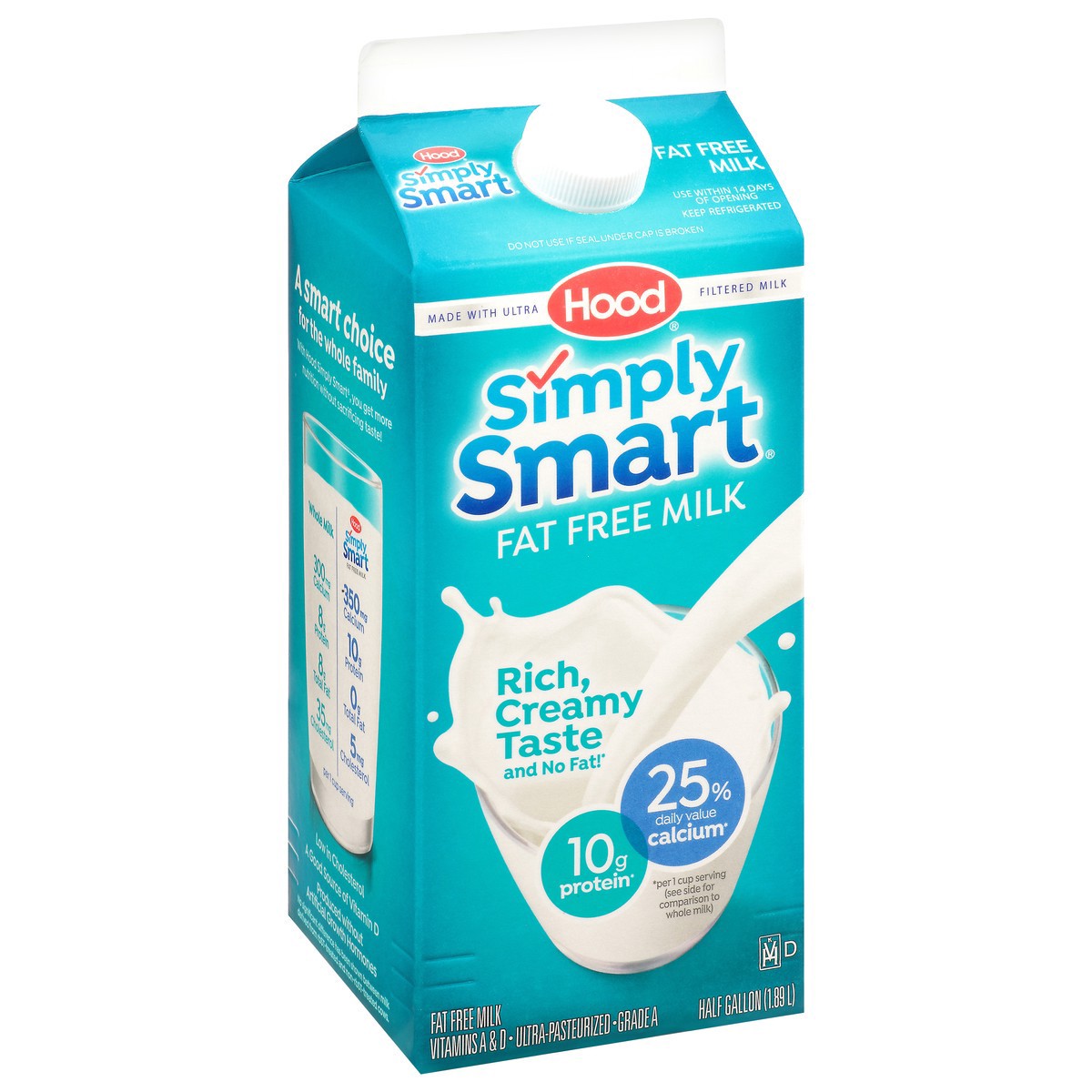 slide 2 of 16, Hood Simply Smart Fat Free Milk - 0.5gal, 1/2 gal