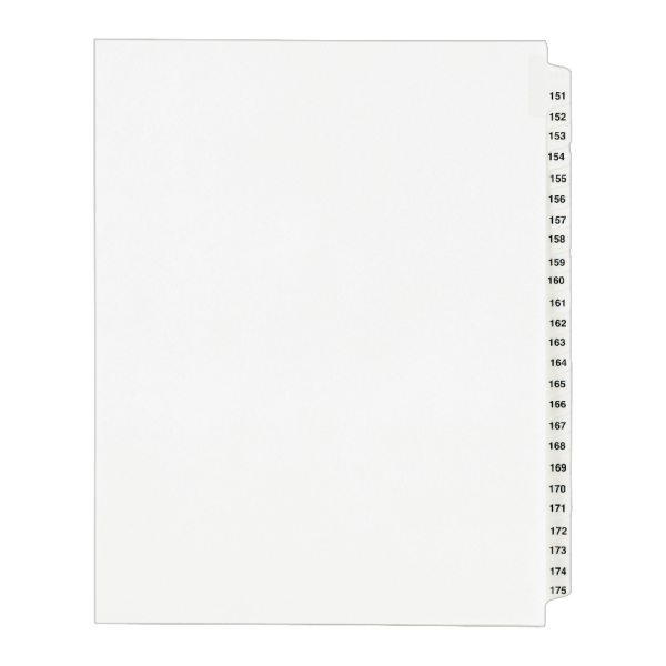 slide 1 of 2, Avery® 20% Recycled Preprinted Laminated Gold-Reinforced Tab Dividers, 8 1/2"" x 11"", White Dividers/White Tabs, 151-175, Pack Of 25, 25 ct