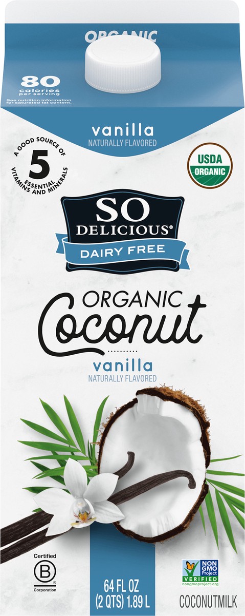 slide 8 of 10, So Delicious Dairy Free Organic Vanilla Coconutmilk 64 fl. oz. Carton, 1/2 gal