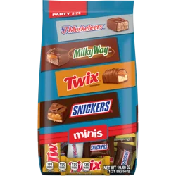 Wrigley SNICKERS, TWIX, MILKY WAY & 3 MUSKETEERS Minis Milk Chocolate Bars, Party Size, 19.49 Oz Bulk Bag