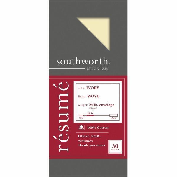 slide 5 of 5, Southworth Cotton Resume Envelope - Ivory, 50 ct; 4 1/8 in x 9 1/2 in