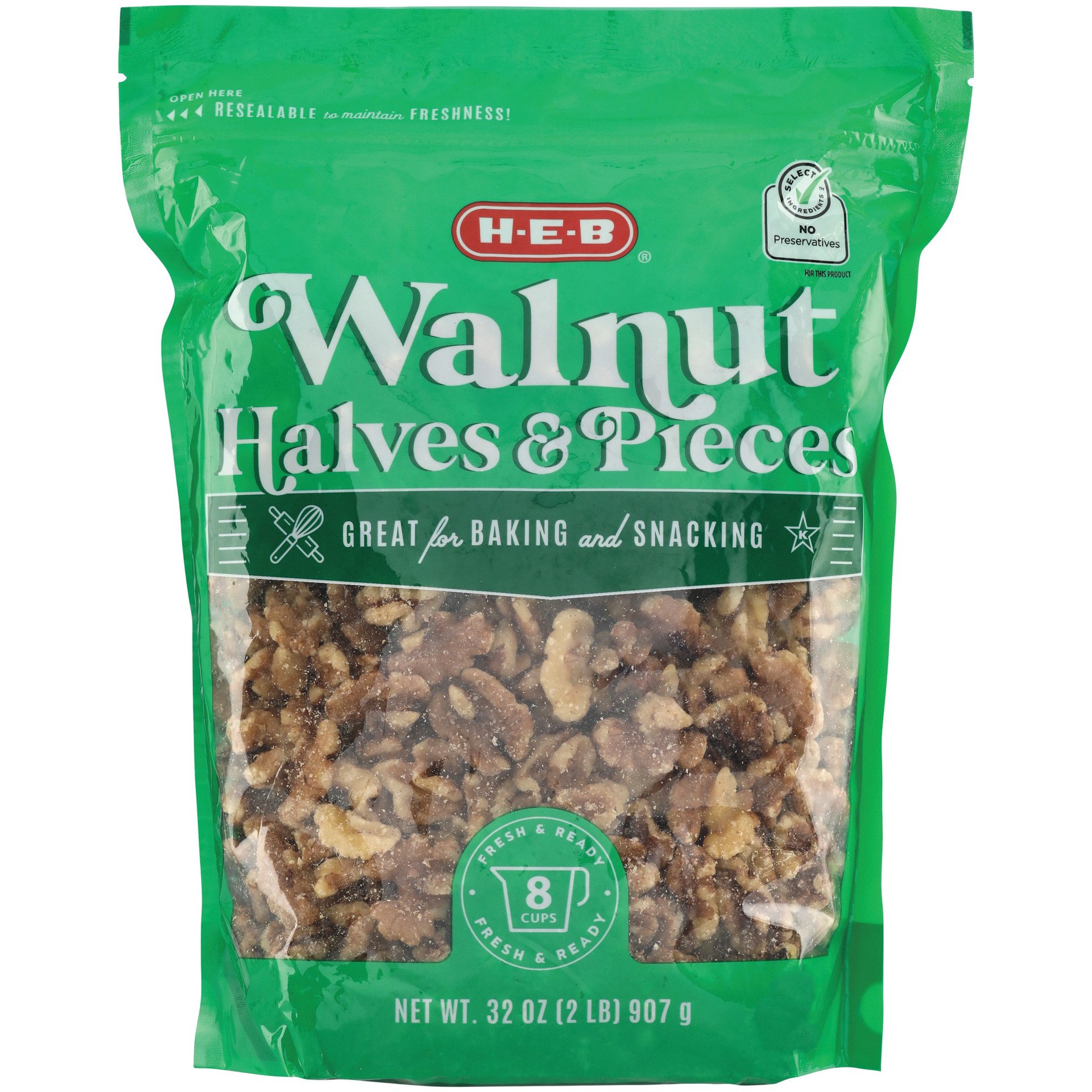 slide 1 of 1, H-E-B Walnut Halves & Pieces, 32 oz