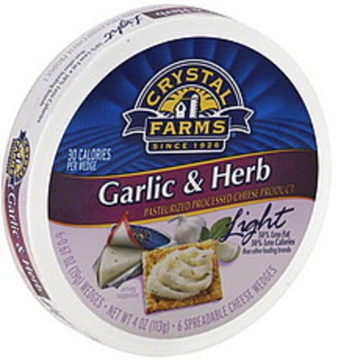 slide 1 of 1, Crystal Farms Garlic & Herb Light Spreadable Cheese Wedges, 4 oz