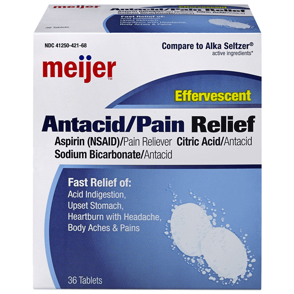 slide 1 of 1, Meijer Effervescent Antacid/Pain Relief, 36 ct