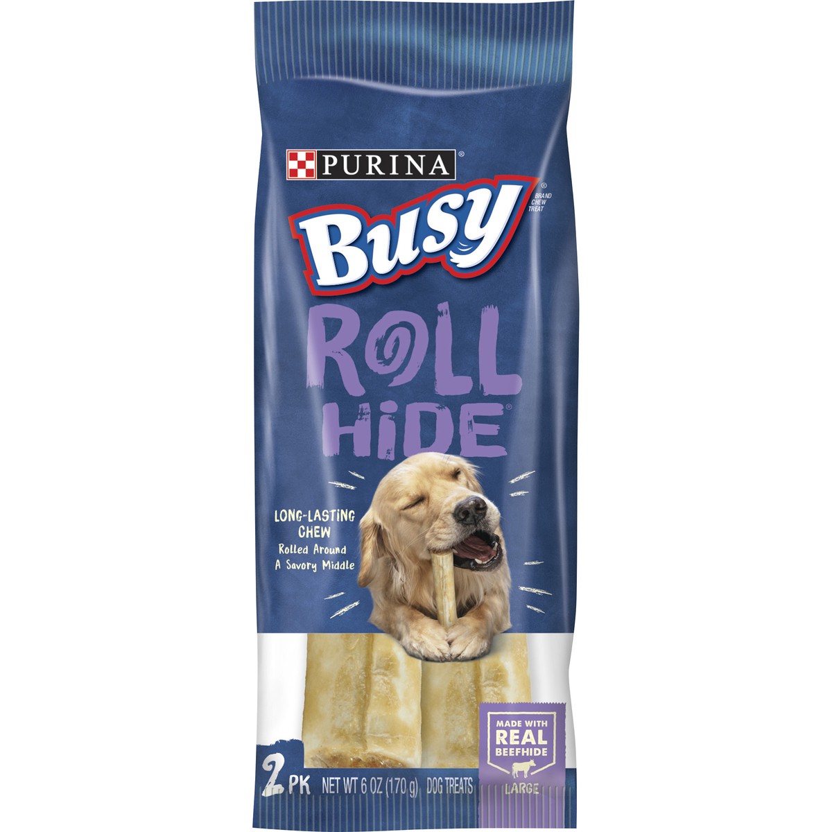 slide 1 of 9, Busy Rawhide Large Breed Dog Bones, Rollhide, 2 ct