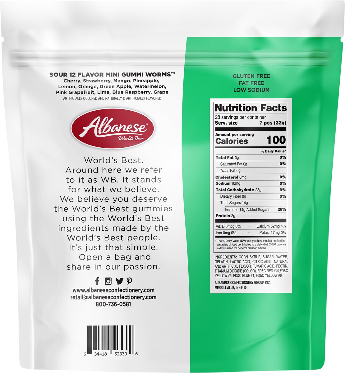 slide 2 of 3, Albanese World's Best Sour 12 Flavor Mini Gummi Worms, 32 oz