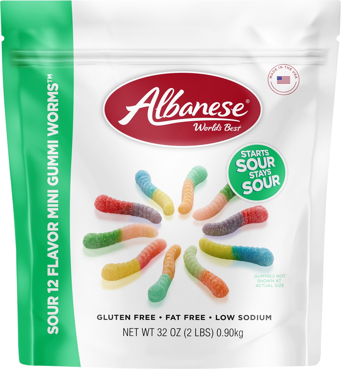 slide 3 of 3, Albanese World's Best Sour 12 Flavor Mini Gummi Worms, 32 oz