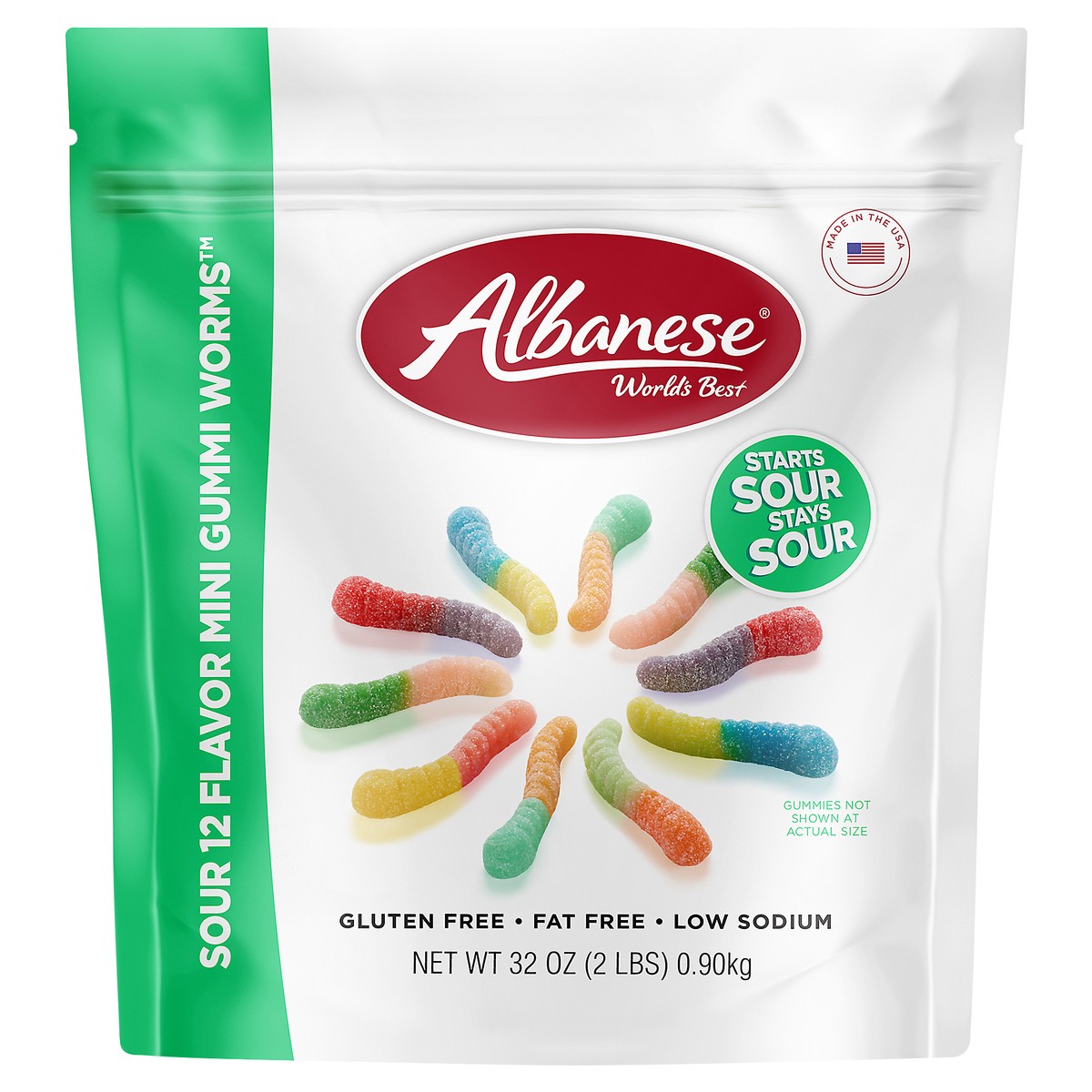 slide 1 of 3, Albanese World's Best Sour 12 Flavor Mini Gummi Worms, 32 oz