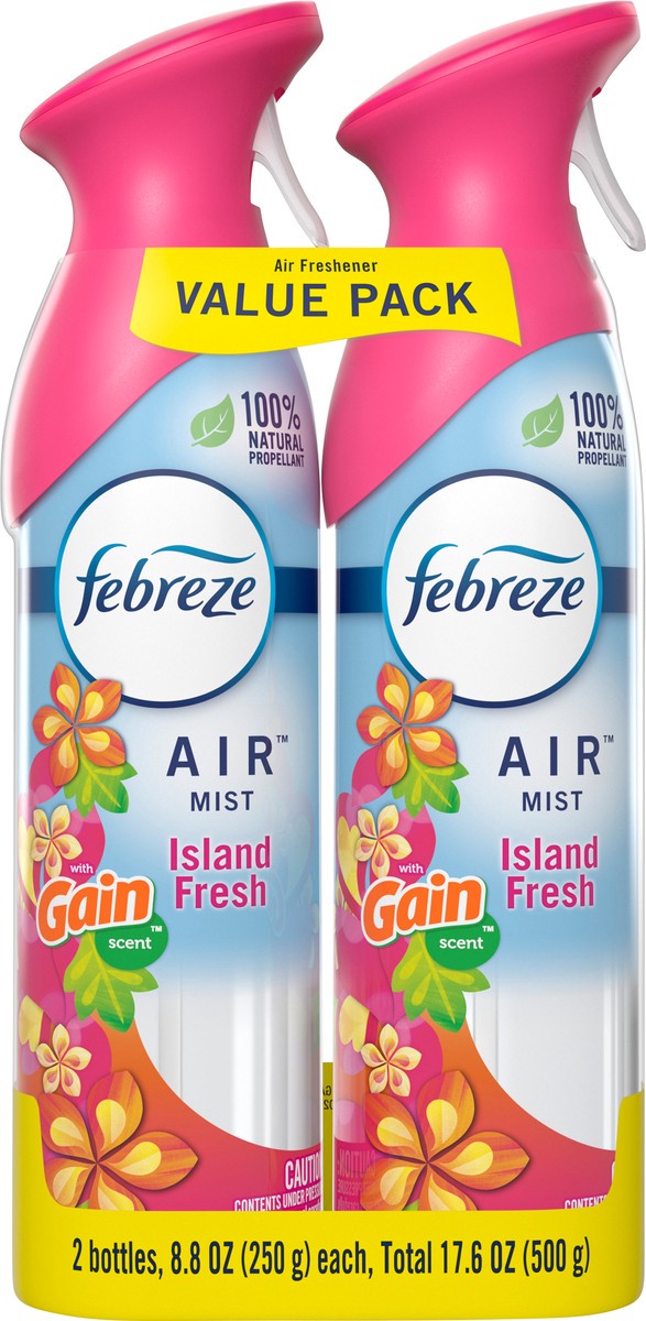 slide 5 of 7, Febreze Air Freshener Spray, Odor-Fighting Room Spray, Gain Island Fresh Scent, 8.8oz, 2 Count, 2 ct