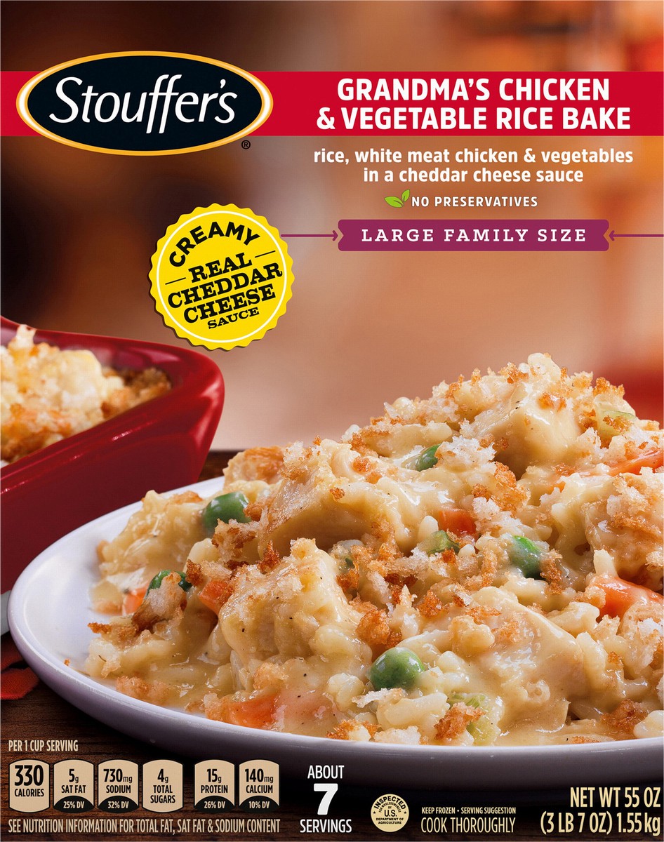 slide 4 of 7, Stouffer's Large Family Size Grandma's Chicken & Vegetable Rice Bake Frozen Meal, 55 oz