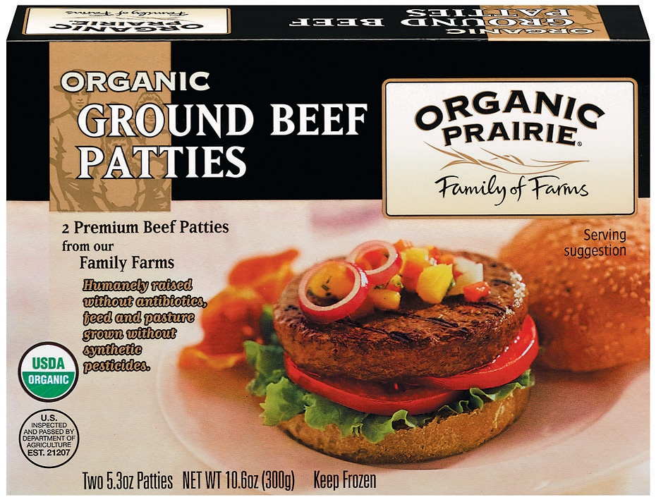 slide 1 of 4, Organic Prairie Ground Beef Patties, 2 ct; 5.3 oz