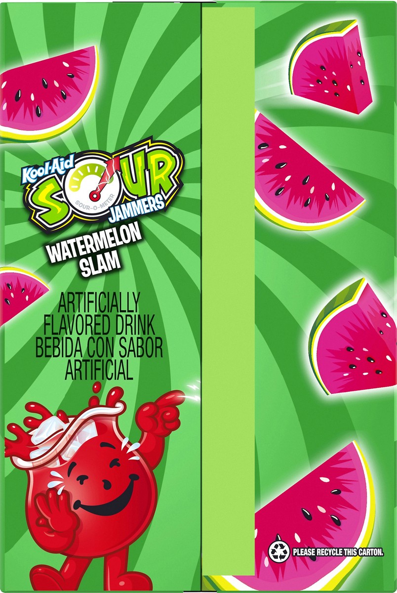 slide 5 of 10, Kool-Aid Sour Jammers Watermelon Slam Artificially Flavored Soft Drink, 10 ct Box, 6 fl oz Pouches, 60 fl oz