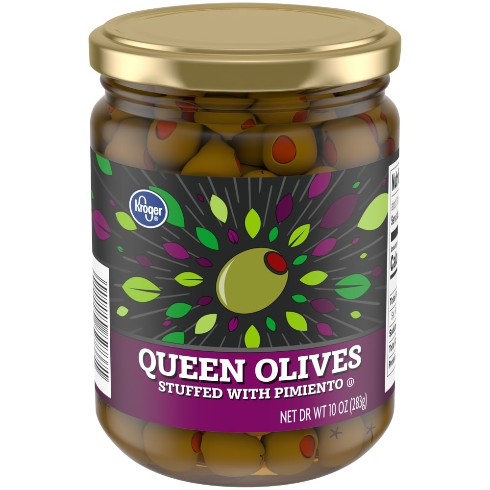 slide 1 of 1, Kroger Queen Olives Stuffed With Pimiento, 10 oz