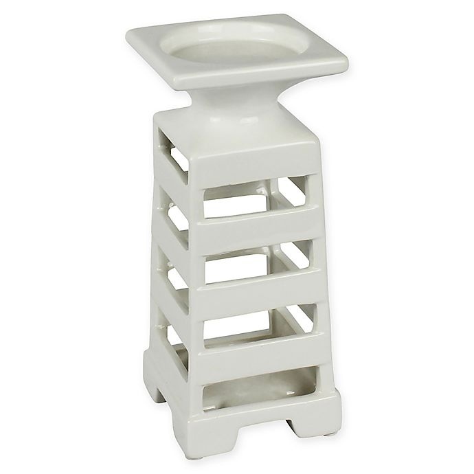 slide 1 of 1, Sagebrook Home Slat Ceramic Pillar Candle Holder - White, 9.75 in