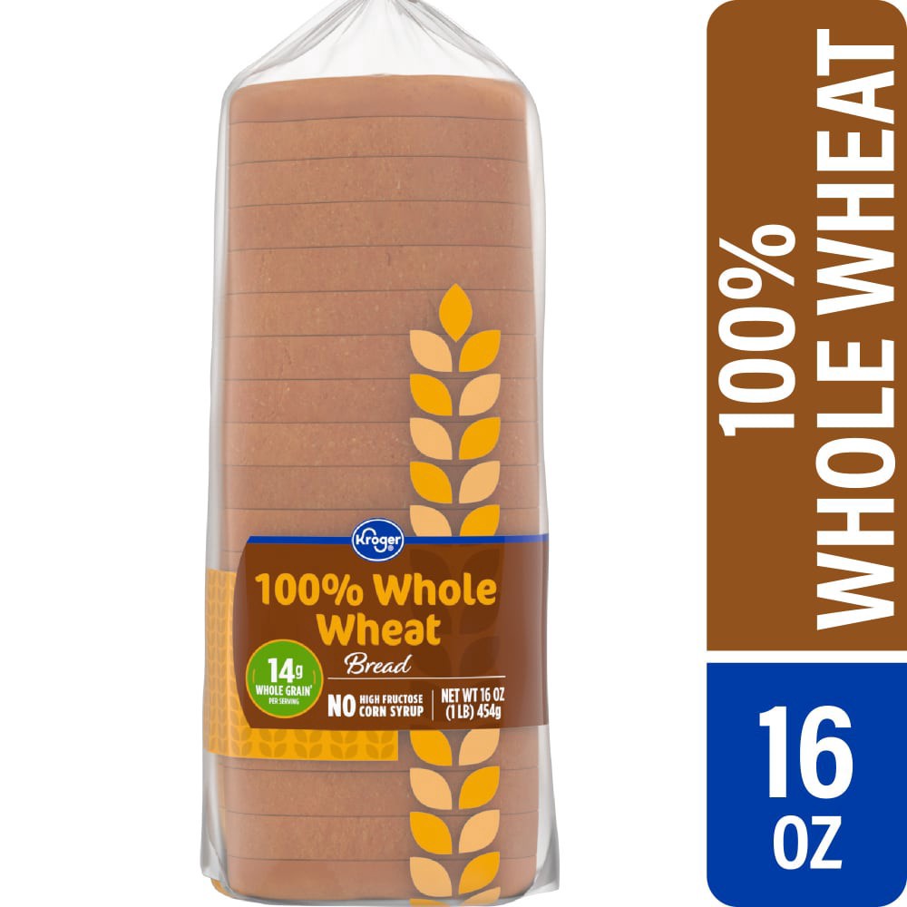 slide 1 of 4, Kroger 100% Whole Wheat Bread, 16 oz