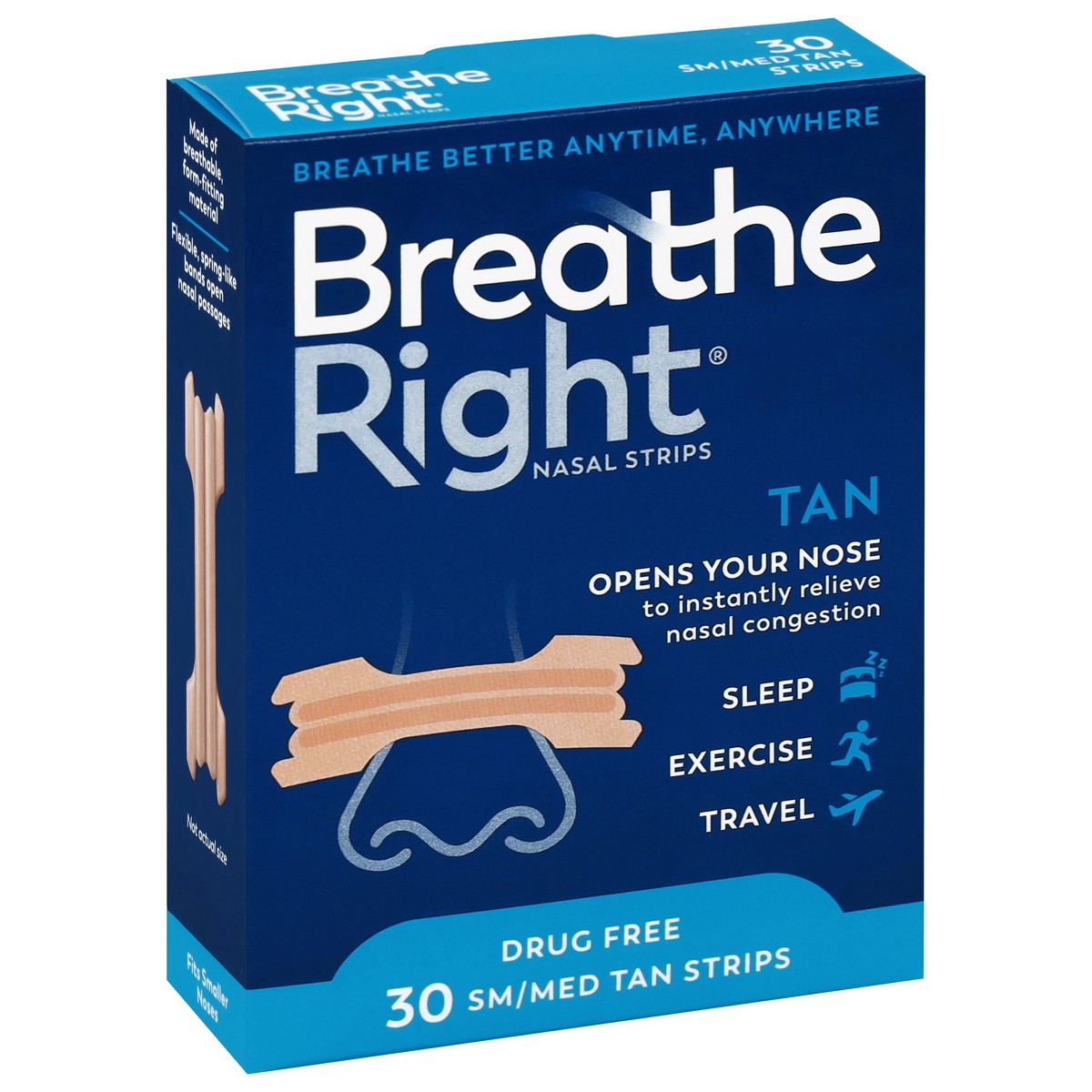 slide 8 of 9, Breathe Right Nasal Strips, Small/Medium, Tan, 30 ct