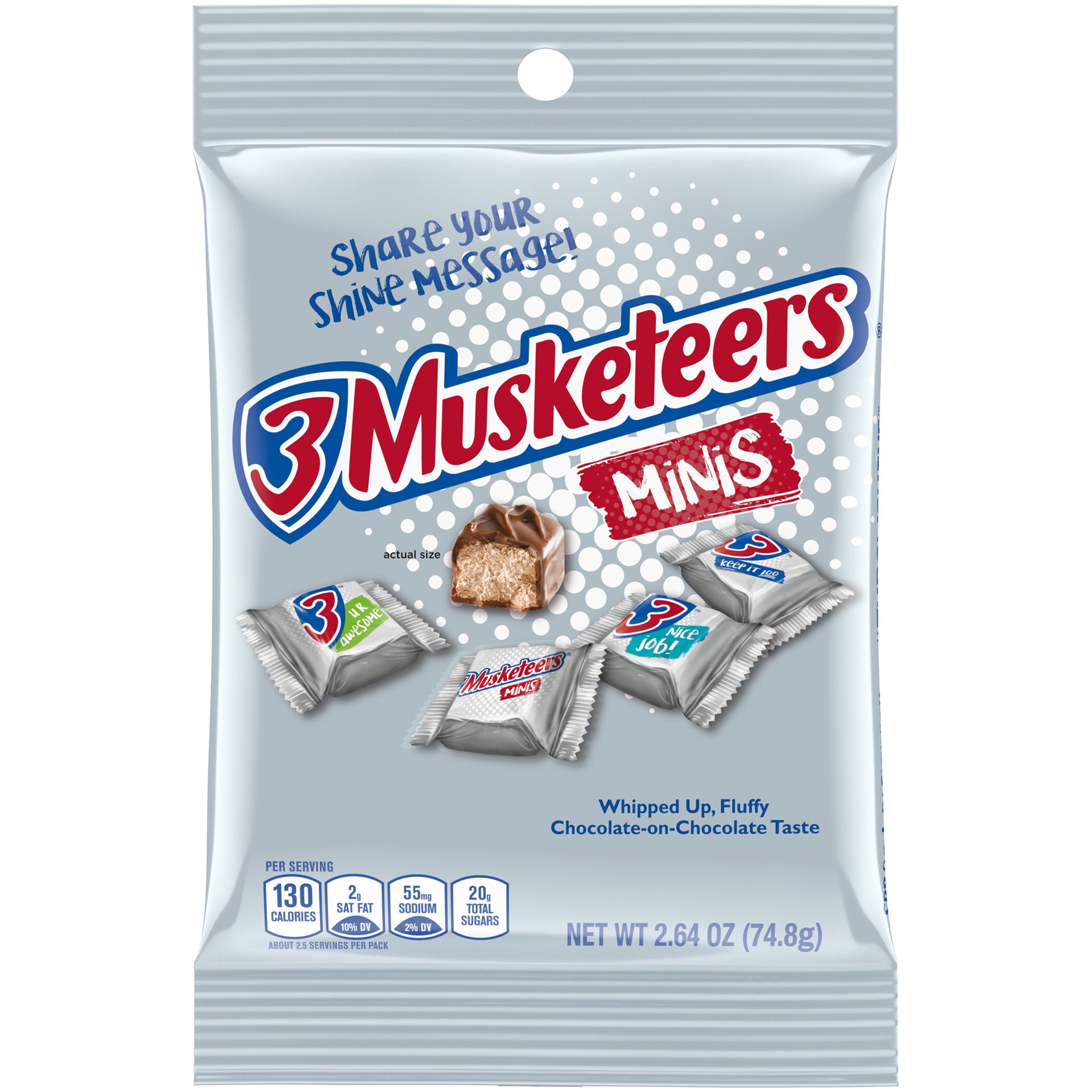 slide 1 of 14, 3 MUSKETEERS Minis Milk Chocolate Candy Bars, 2.64 oz Bag, 2.64 oz