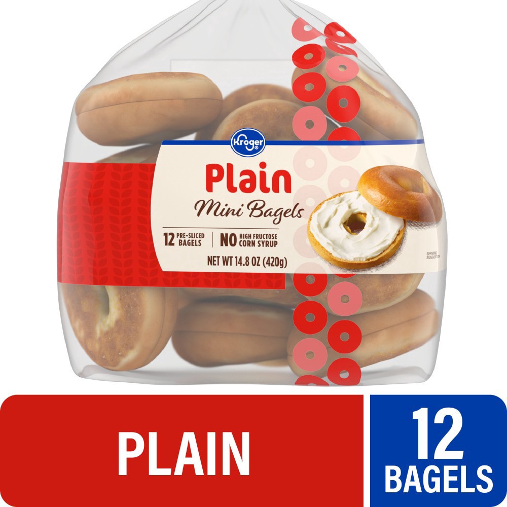 slide 4 of 4, Kroger® Mini Plain Bagels, 12 ct; 14.8 oz