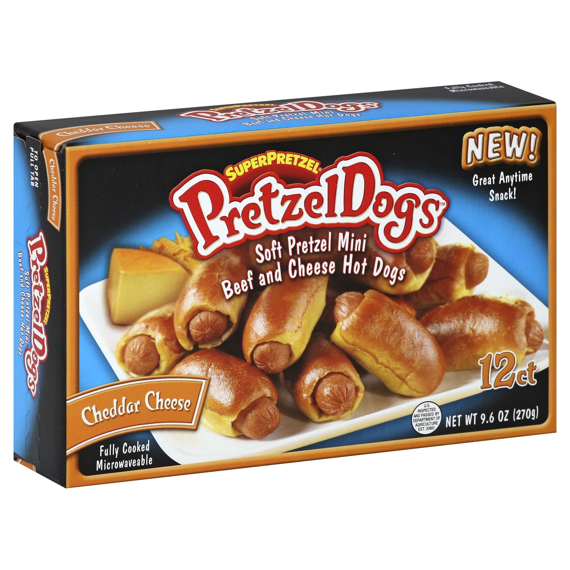 slide 1 of 4, SuperPretzel Pretzel Dogs-Cheddar Cheese, 9.6 oz