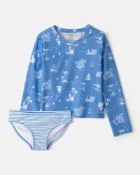 Carters Girls 2-Piece Sailboat Long-Sleeve Rashguard Swimsuit Set - Blue Blue 14